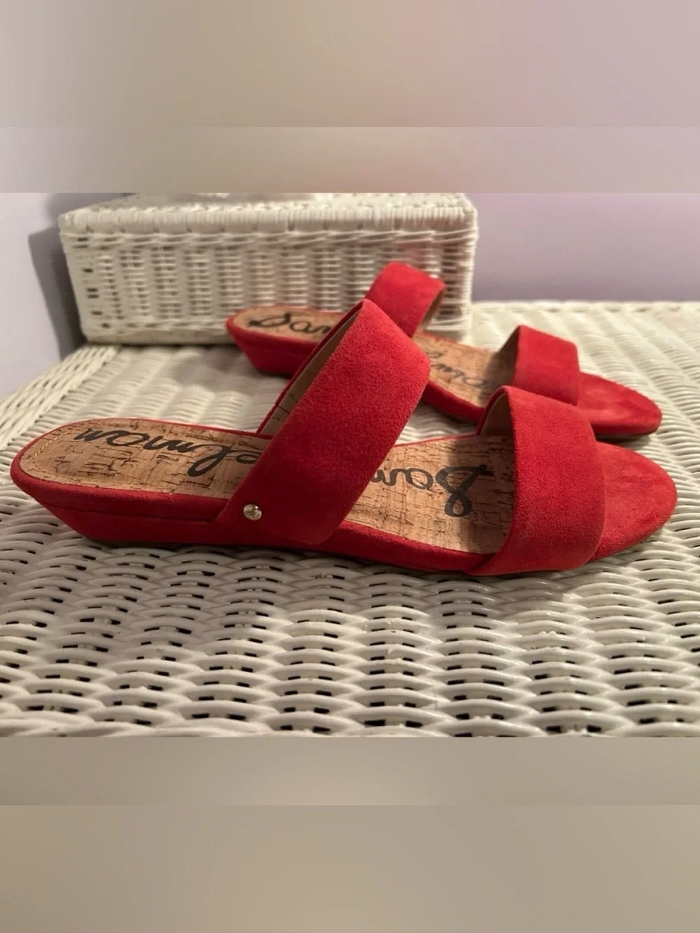 SAM EDELMAN BAY DOUBLE STRAP SLIDE SANDALS - RED SUEDE - SIZE 8.5 - NEW - NO BOX - Picture 3 of 6
